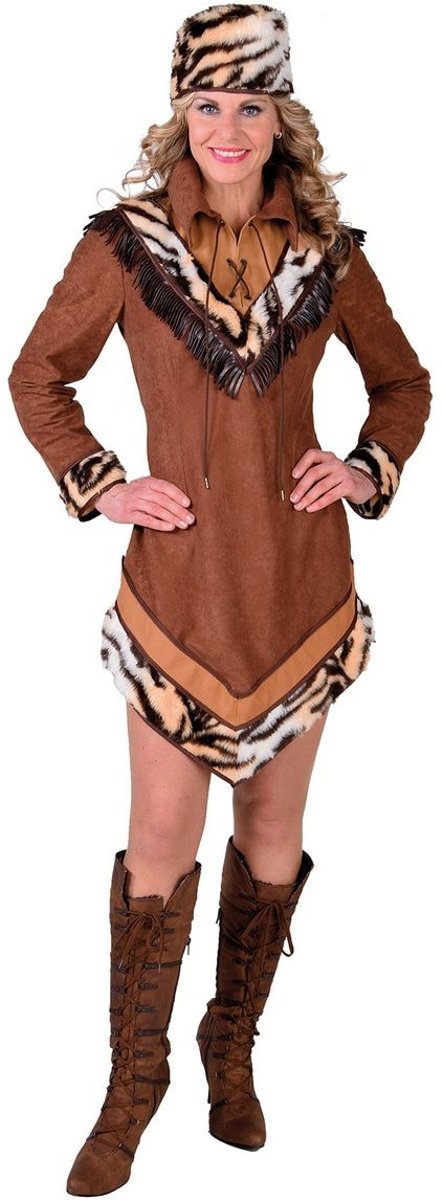 Indiaan Kostuum | Lady David Crocket Trapper Wilde Westen | Vrouw | XXL | Carnaval kostuum | Verkleedkleding